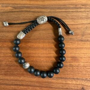 John Varvatos Onyx Beaded Bracelet with Single
Silver Bead with Black Diamonds